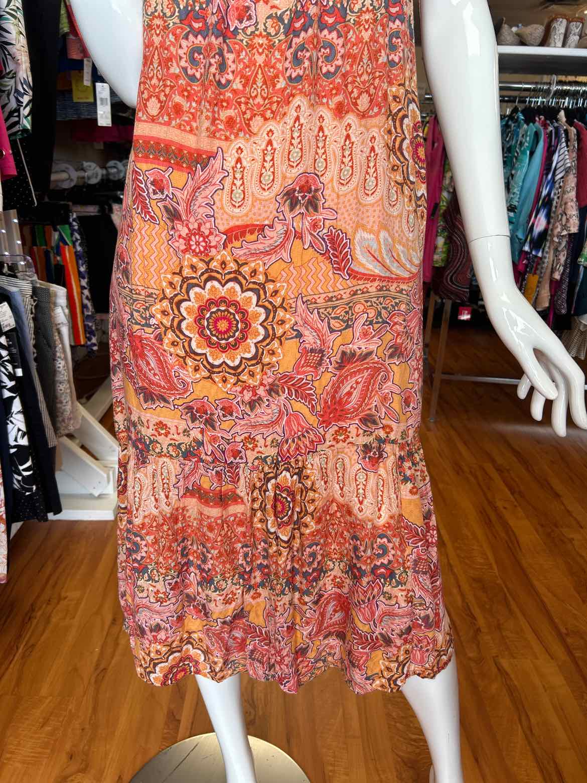 knox rose orange dress Knox Rose Wide Strap Sleeveless A-Line Midi Dress Size M Orange Floral Smocked