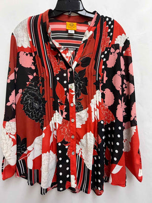 Size PL Ruby Rd Red Print Long Sleeve Shirt
