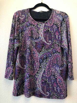 Size L Peter Nygard Purple Multi-Color Casual Top