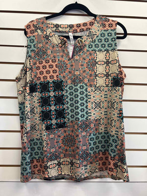 Size 1X NY Collection Tan Multi Sleeveless