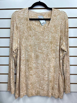 Size L Chico's Beige/White Long Sleeve Top