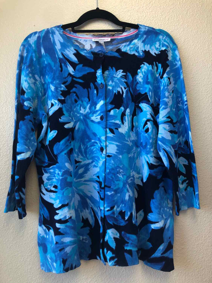 Size M Isaac Mizrahi Blue & Black Cardigan