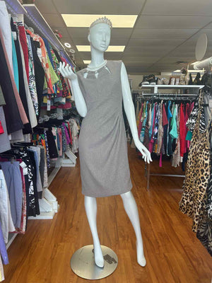 Size 12 R & M Richards Beige/Silver Dress