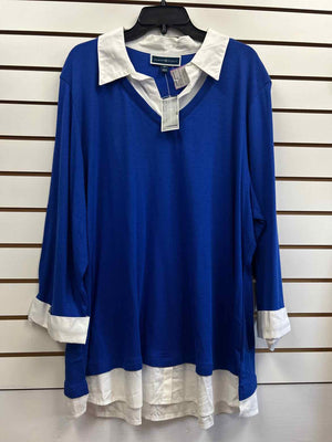 Size 3X Karen Scott Blue & White Long Sleeve Shirt