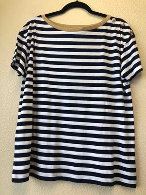 Size L Lauren Ralph Lauren Blue & White Casual Top