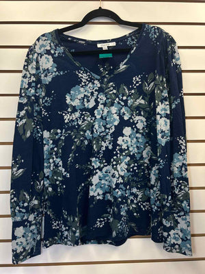 Size L Chico's Navy Print Long Sleeve Top