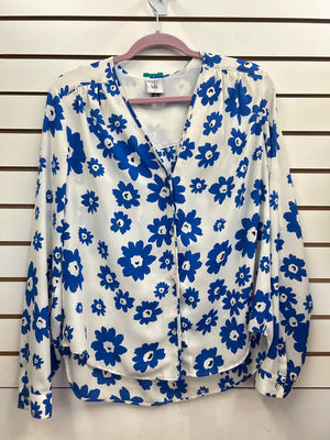 Size L Cabi White/Blue Long Sleeve Shirt