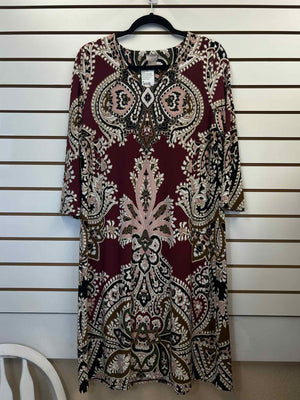 Size M Chico's Wine Pink White Long Sleeve Dress