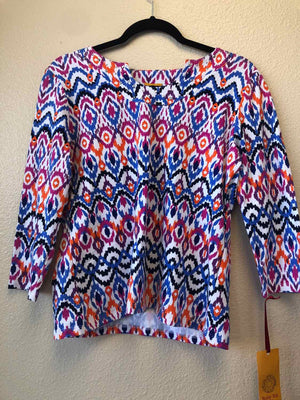 Size PS Ruby Rd Blue Orange & White Long Sleeve Top