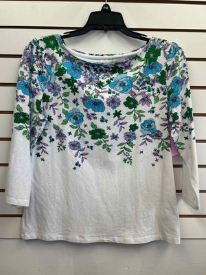 Size MP Talbots White Print Long Sleeve Top