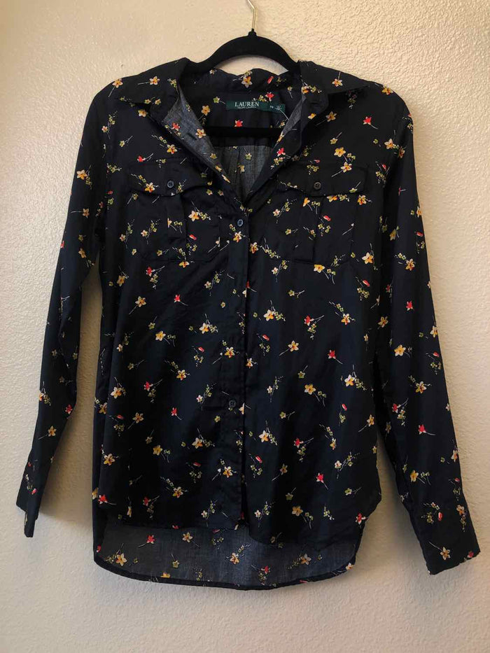 Size PM Lauren Ralph Lauren Black Print Blouse