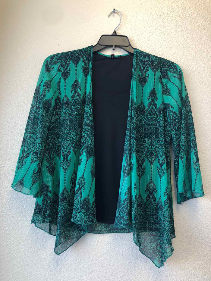 Size PL Sara Michelle Green & Black Blouse w/ attached shell