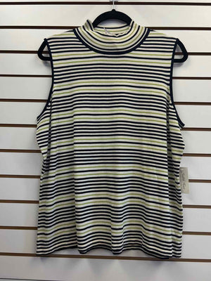 Size 1X Judith Hart Blue Ivory Lime Sleeveless Sweater