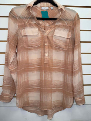 New York & Company Beige/Rust Size XS Long Sleeve Shirt