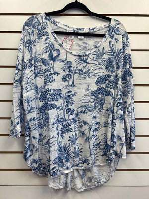 Size 1X Nicole Miller Blue/White 3/4 Sleeve Top