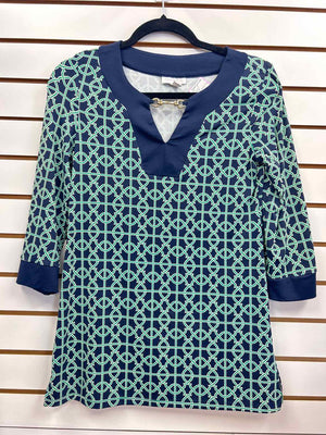 Size XS Charter Club Navy/Green 3/4 Sleeve Top