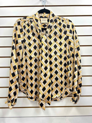 Size XS Elie Tahari Black & Beige Long Sleeve Shirt