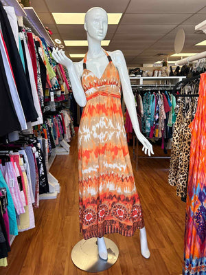 Size M Ocean Breeze Orange Print Halter - long dress