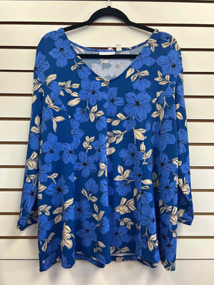 Size 1X Susan Graver Blue/Beige Long Sleeve Top