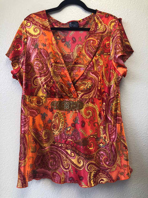 Size 1X NY Collection Orange Multi-Color Casual Top