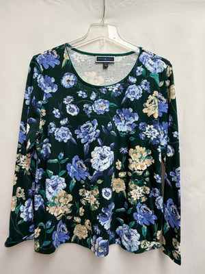 Size XL Karen Scott Green Print Long Sleeve Top