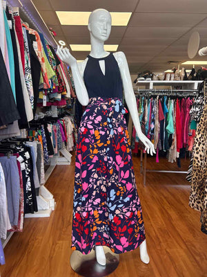Size 6 Vince Camuto Blue Multi Colored Halter Dress