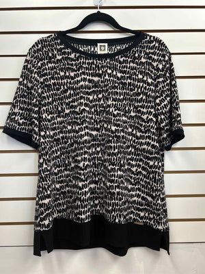 Size L Anne Klein Black/Ivory Casual Top