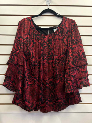 Size 1X Roz & Ali Black/Red Long Sleeve Top
