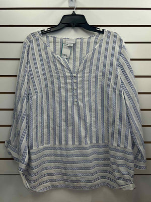 Size L Liz Claiborne Blue/White Casual Top