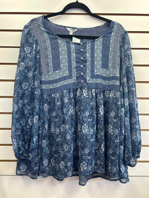 Size 1X Lucky Brand Blue Print Casual Top