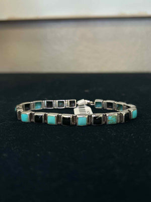 Black & Turquoise Beaded on 925 Silver Bracelet