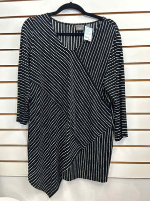 Size L Travelers by Chico's Black & White Long Sleeve Top