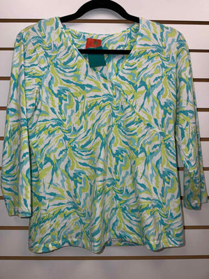 Size S Hearts of Palm White/Turquoise 3/4 Sleeve Top