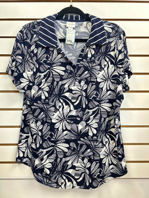 Size L Chico's Navy/White Short Sleeve Top