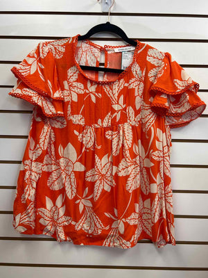 Size L Rose & Olive Orange/Ivory Casual Top