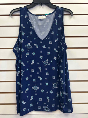 Size 1X Belle Kim Gravel Navy Print Tank Top