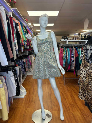 Size 4 Aidan Mattox Gold/Teal Cocktail Dress