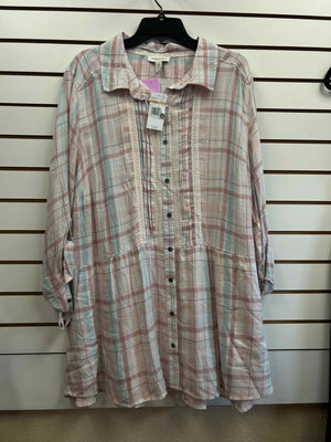 Size 3X Vintage America Pink & Blue Blouse